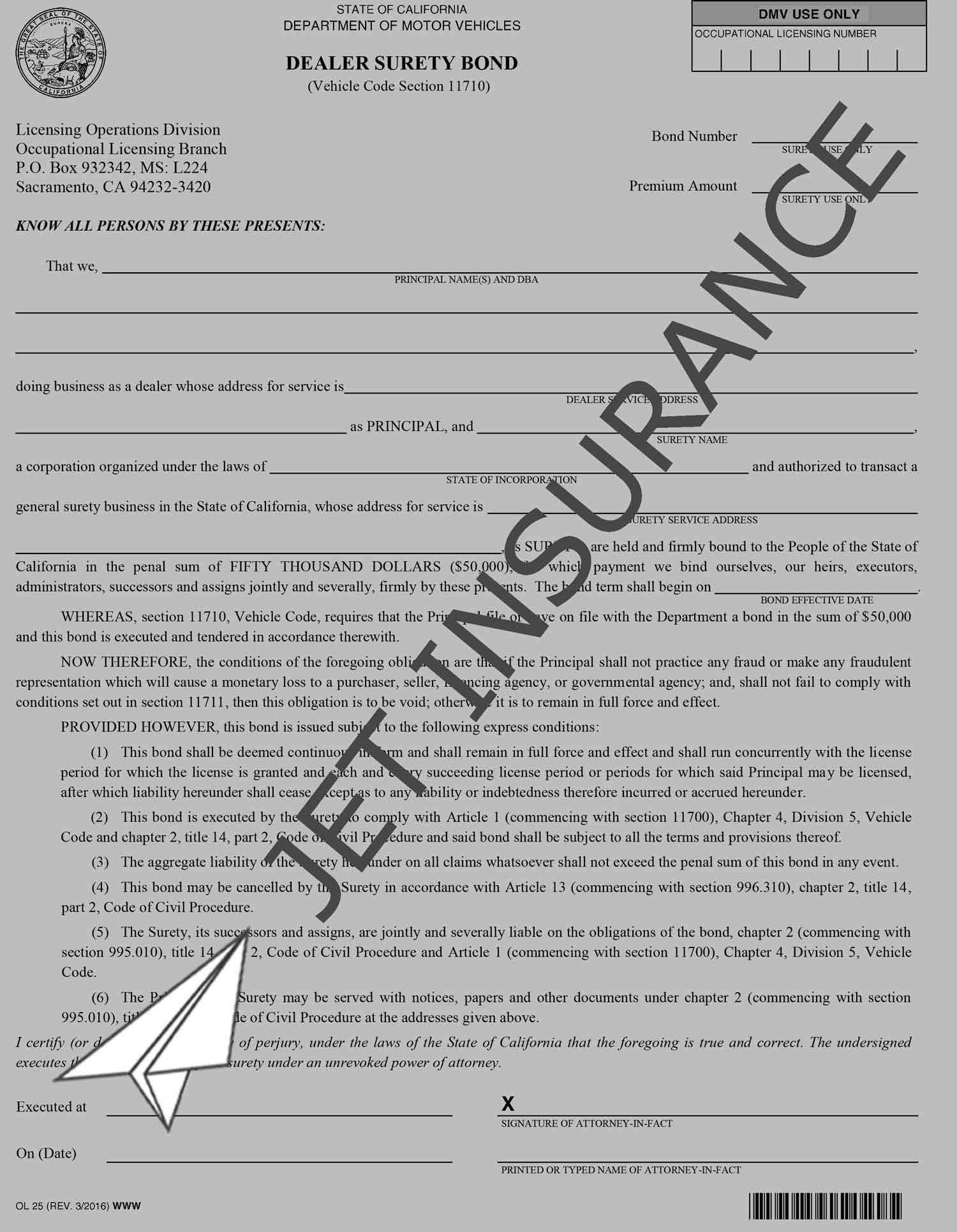 California auto dealer bond form