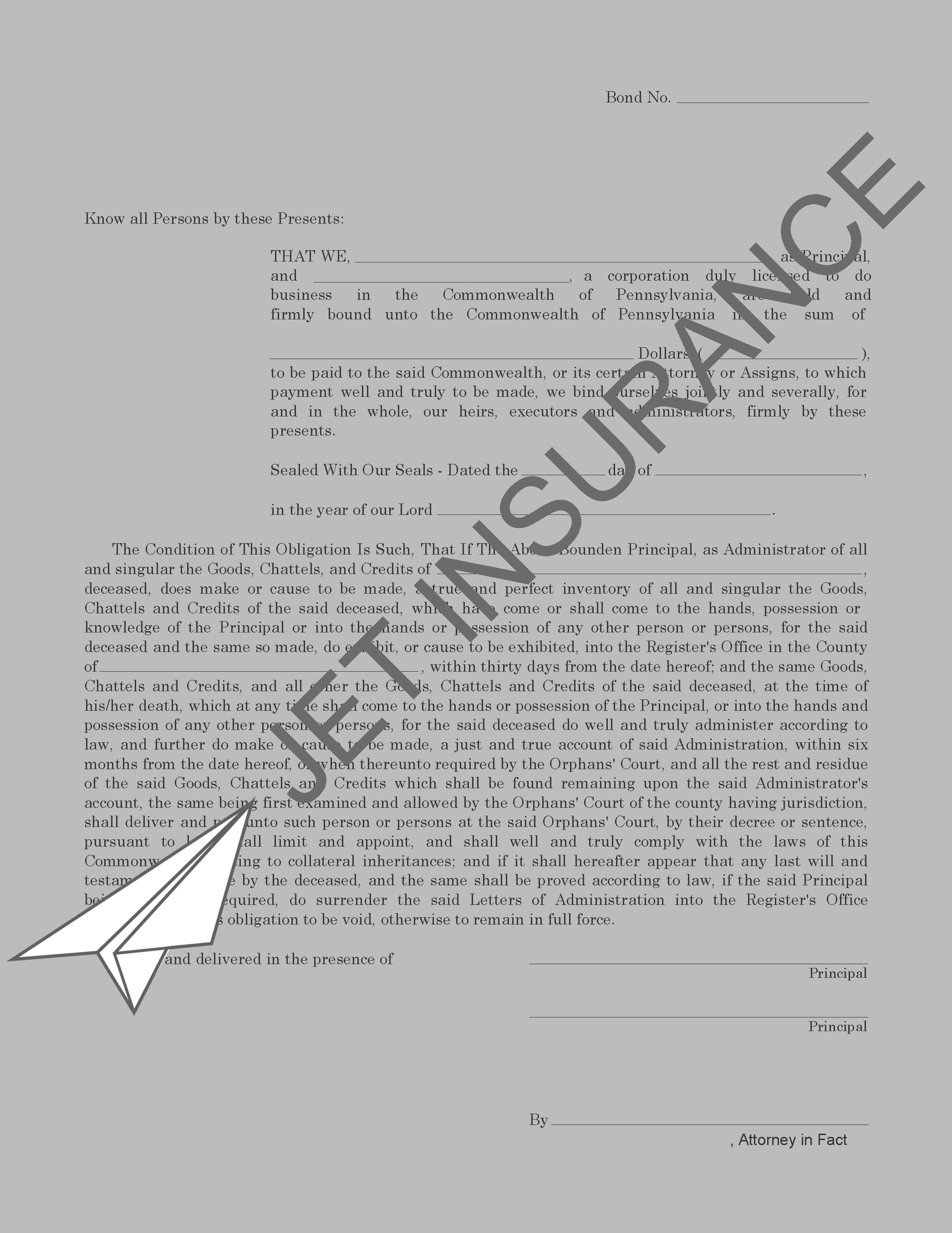 Pennsylvania Administrator Bond Form